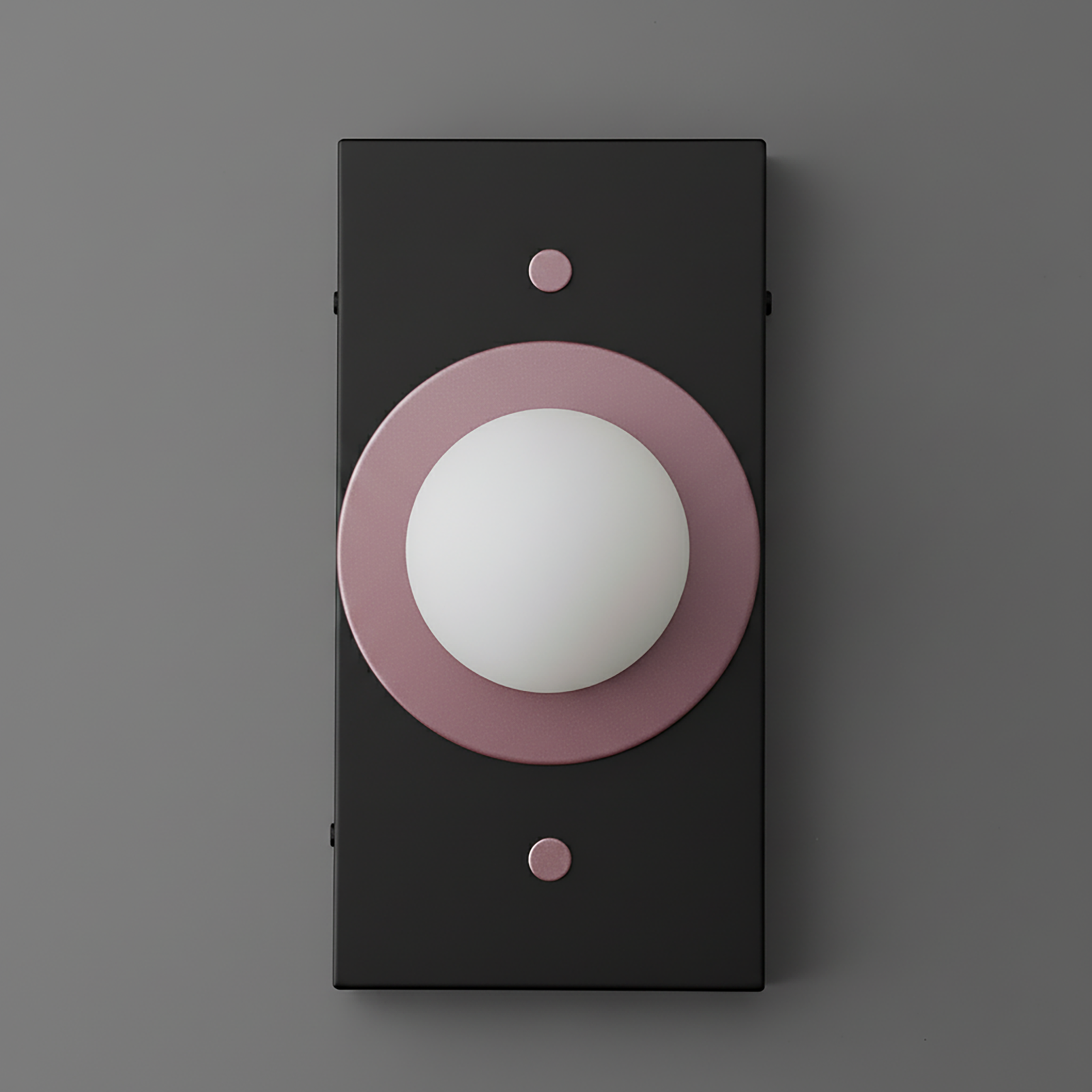 Black rectangular sconce with a mauve circular accent and a central white globe light. - SCONCE MODEL NO. 4474