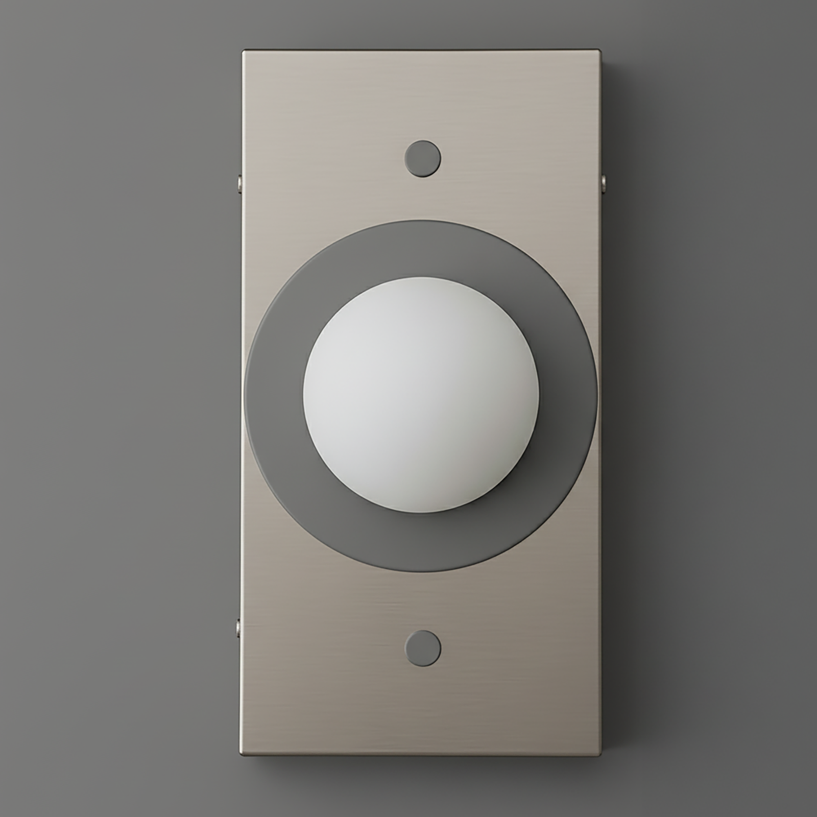 Modern rectangular wall sconce with matte silver base and frosted white globe light centered within a dark gray ring. - SCONCE MODEL NO. 4474