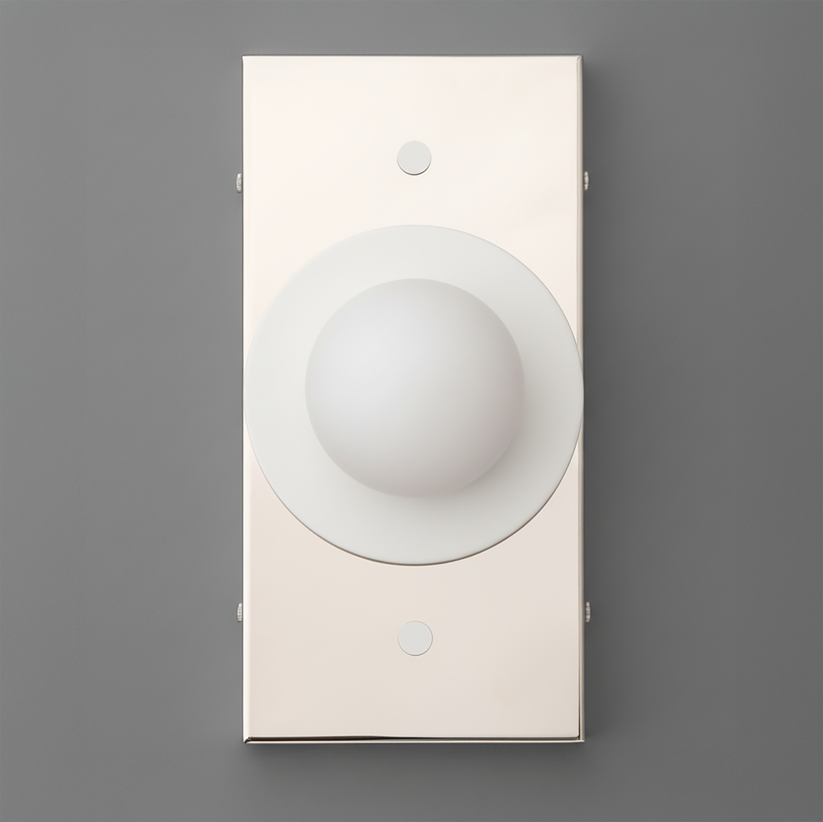 Minimalist rectangular wall sconce with matte white finish and frosted globe light center. - SCONCE MODEL NO. 4474