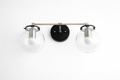 VANITY MODEL No. 0584- Industrial bathroom lighting with a Black/Brushed Nickel finish. Designed and produced by newwineoldbottles at Peared Creation