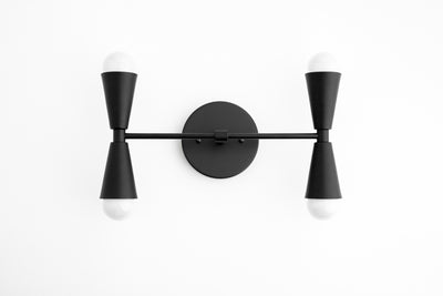 VANITY MODEL No. 7363- Mid Century Modern bathroom lighting with a Black finish. Designed and produced by MODCREATIONStudio at Peared Creation