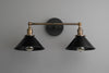 VANITY MODEL No. 1802- Industrial bathroom lighting with a Antique Brass/Black finish. Designed and produced by newwineoldbottles at Peared Creation