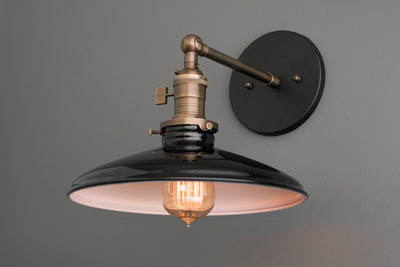SCONCE MODEL No. 2911- Industrial Wall Lights with a Black/Antique Brass finish. Designed and produced by newwineoldbottles at Peared Creation