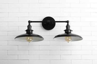 VANITY MODEL No. 6297- Industrial bathroom lighting with a Black finish. Designed and produced by newwineoldbottles at Peared Creation