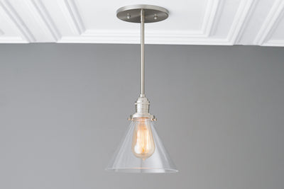 Glass Shade - Drop Ceiling Light - Industrial Lighting - Silver Pendant Light - Brushed Nickel - Island Light - Lighting - Model No. 3424