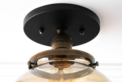 CEILING LIGHT MODEL No. 6016- Industrial Ceiling Lights with a Black/Antique Brass finish. Designed and produced by newwineoldbottles at Peared Creation