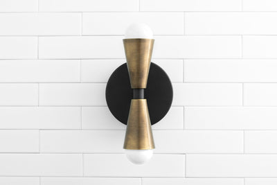 SCONCE MODEL No. 4717- Industrial Wall Lights with a Black/Antique Brass finish. Designed and produced by newwineoldbottles at Peared Creation