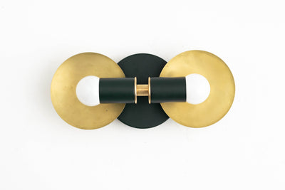 VANITY MODEL No. 5844-Art Deco bathroom lighting with a Black/Brass finish. Designed and produced by DECOCREATIONStudio at Peared Creation