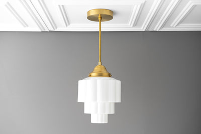 Art Deco Fixture - Pendant Light - Hanging Light - Art Deco Shade - Wedding Cake Light - Hanging White Globe - Model No. 3764