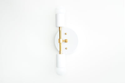 SCONCE MODEL No. 5550- Mid Century Modern Wall Lights with a White/Brass finish. Designed and produced by MODCREATIONStudio at Peared Creation