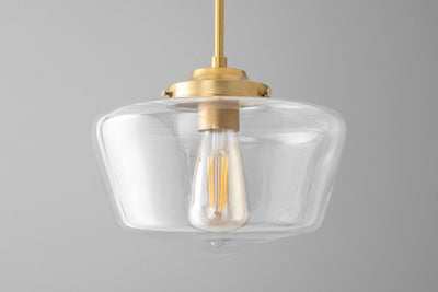 10in Clear Schoolhouse Shade - Glass Pendant Light - Modern Ceiling Light - Polished Nickel - Model No. 7762