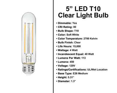 5" LED T10 Clear Bulb