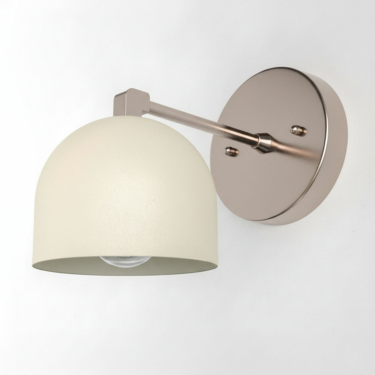 Matte nickel wall sconce with smooth dome-shaped white glass shade and straight arm mount. - SCONCE MODEL NO. 8704