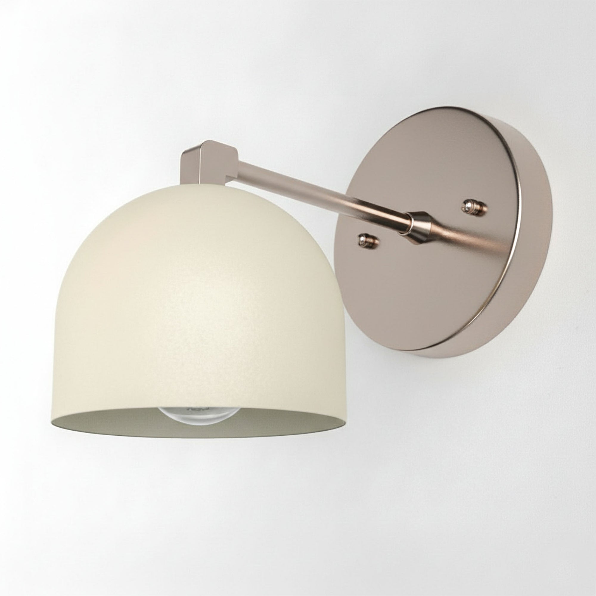 Matte nickel wall sconce with smooth dome-shaped white glass shade and straight arm mount. - SCONCE MODEL NO. 8704