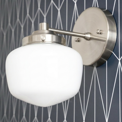 Art Deco semi-flush wall sconce with brushed nickel finish and white globe shade. - SCONCE MODEL NO. 7322