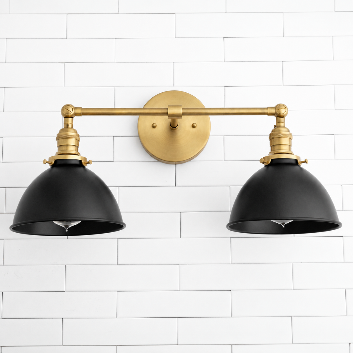 SCONCE MODEL NO. 8791 in Raw Brass or Sealed Brass with matte black shades