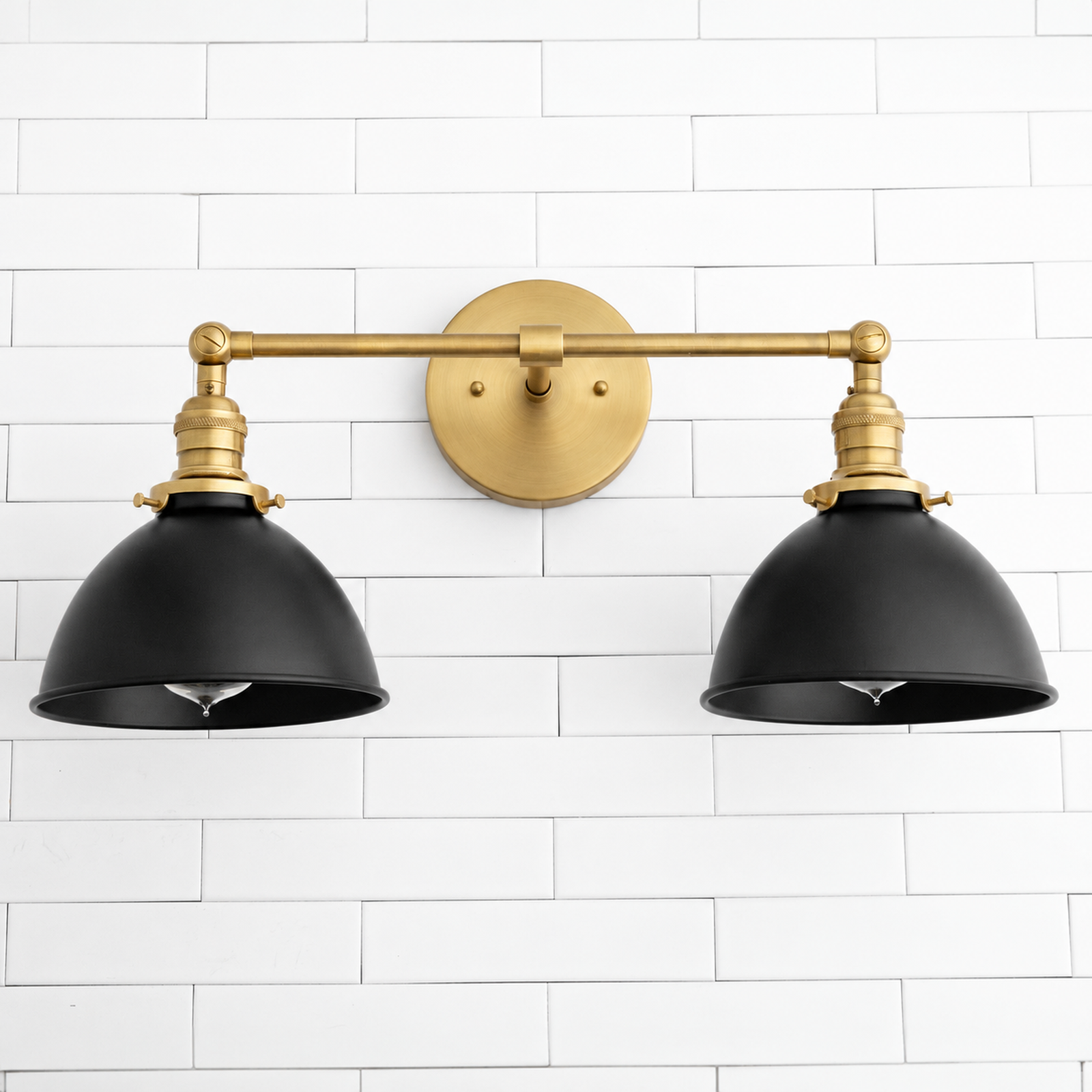SCONCE MODEL NO. 8791 in Raw Brass or Sealed Brass with matte black shades