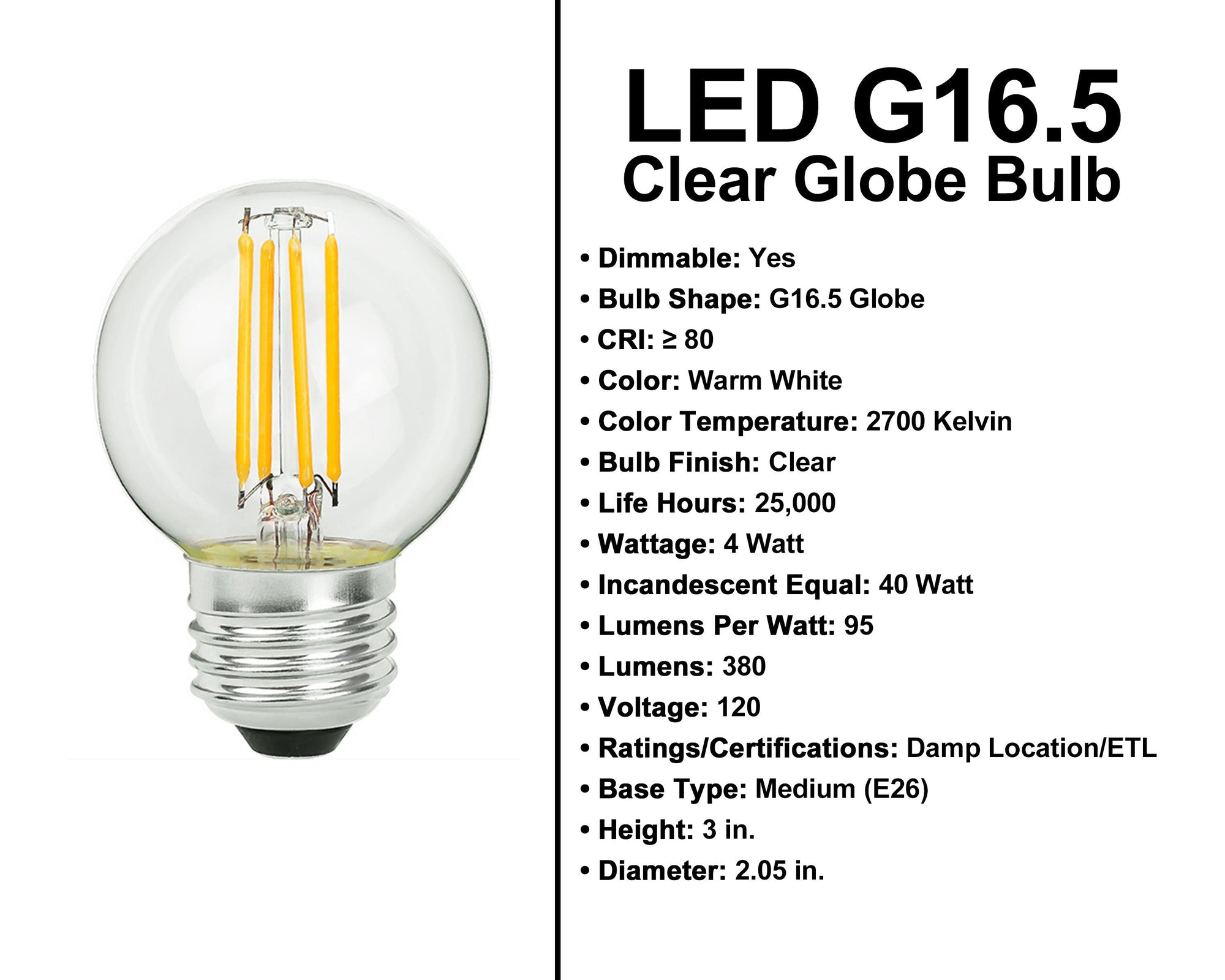 E26 Socket Globe Bulbs - 5 Pack