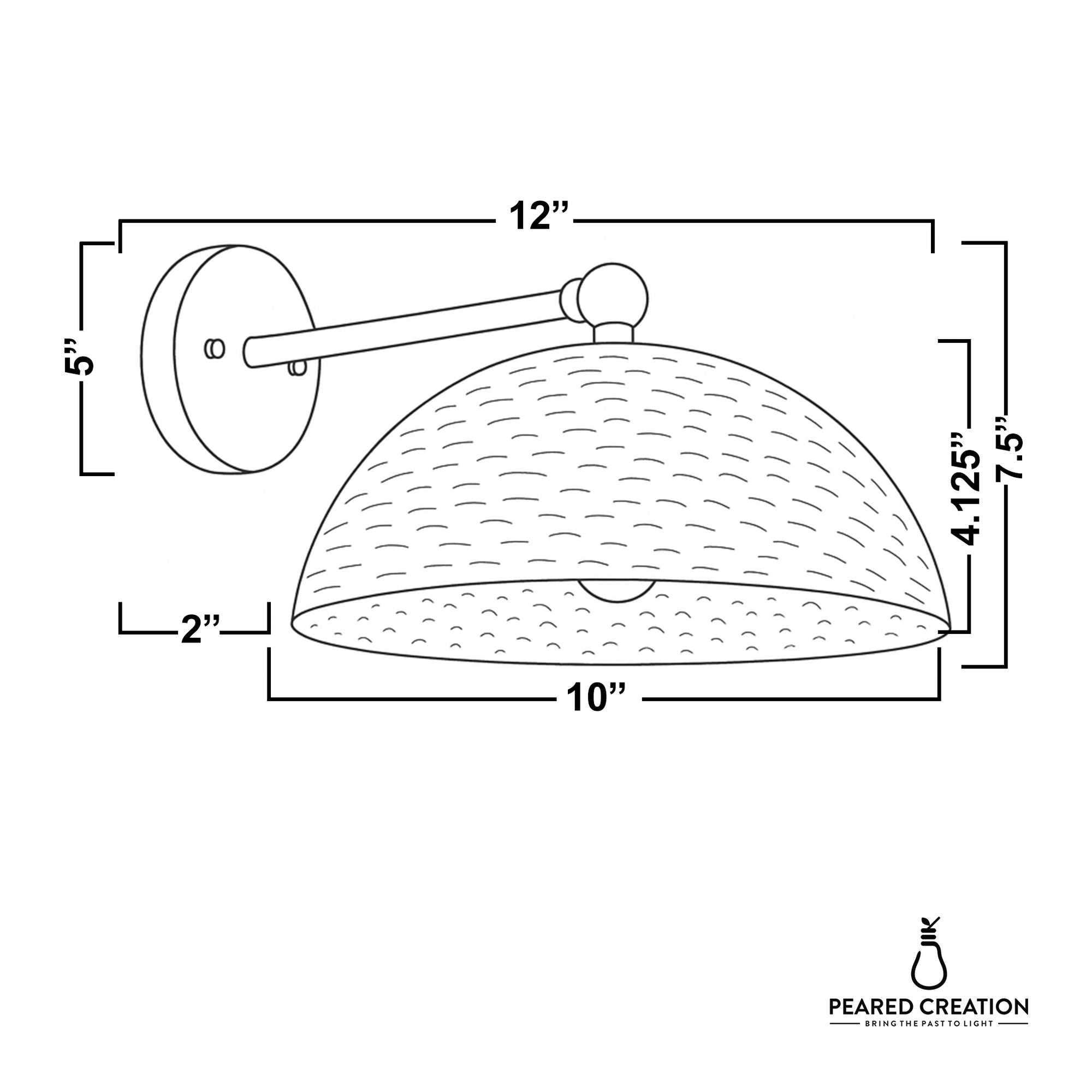 Wall sconce with dome-shaped perforated metal shade, extending 12 inches from wall, 10-inch wide shade. - SCONCE MODEL NO. 3164
