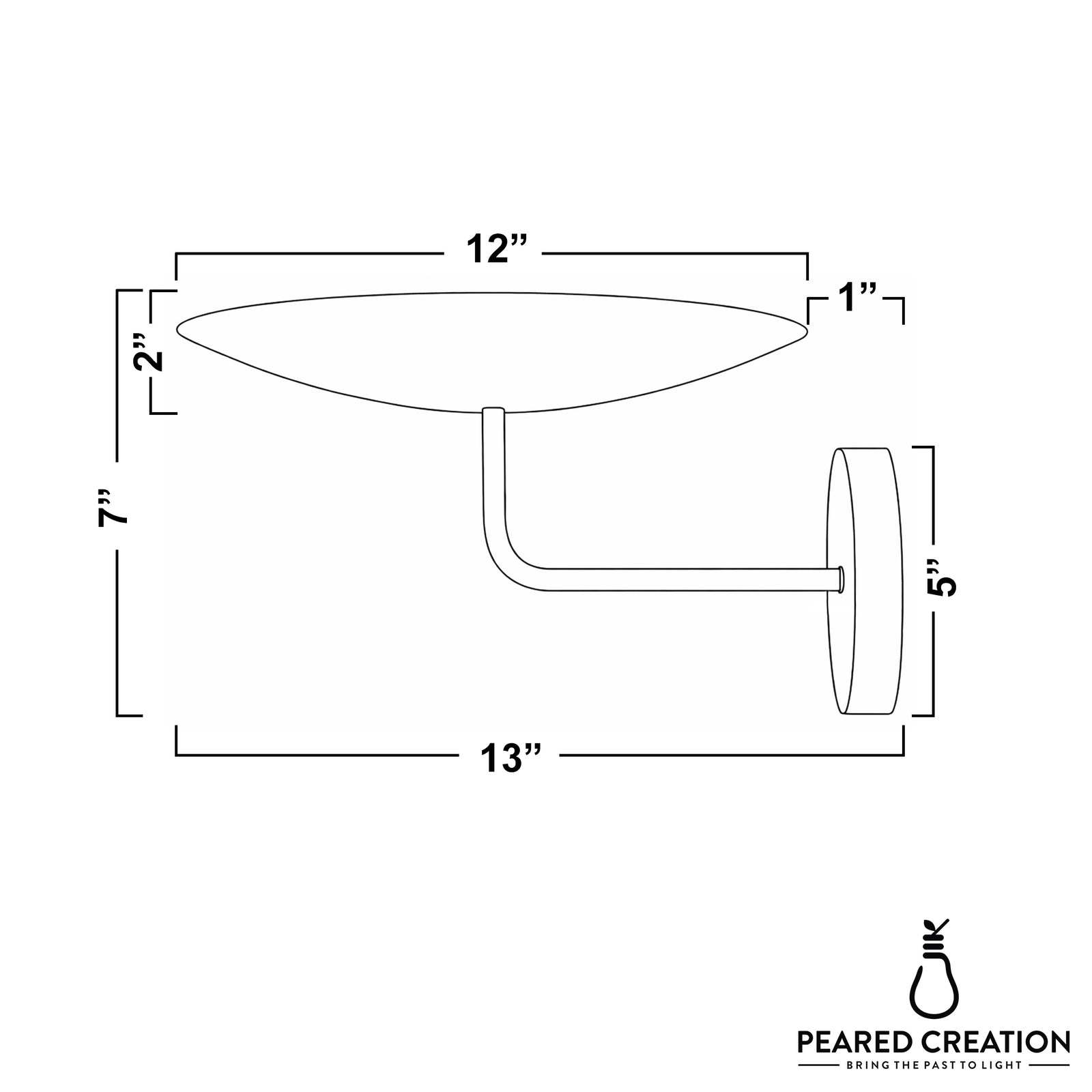 Modern wall sconce with a 12-inch wide shallow round shade and a 13-inch arm extending from a 5-inch oval mounting plate. - SCONCE MODEL NO. 1504
