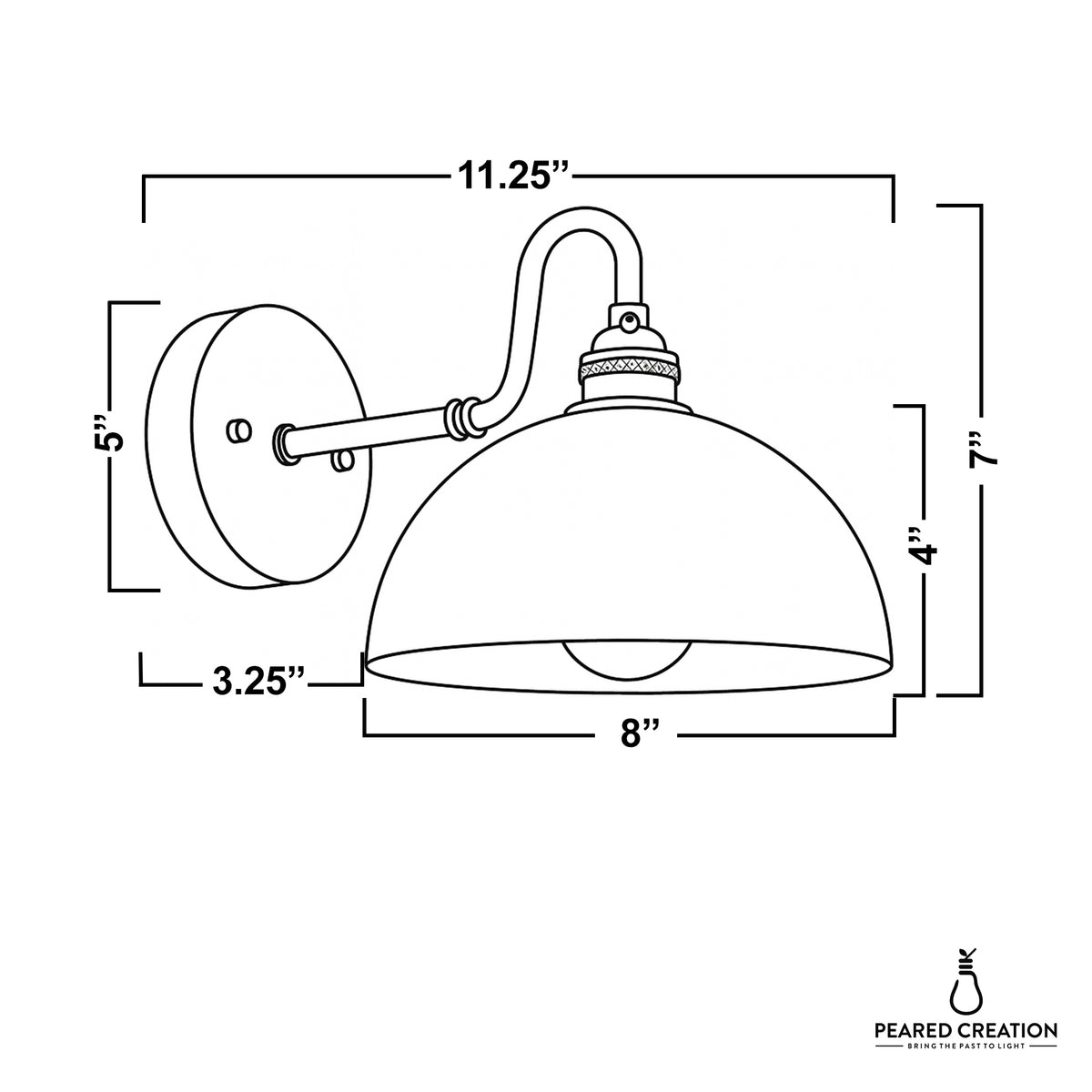 Matte black dome-shaped wall sconce with curved arm and round mounting plate, cream interior shade. - SCONCE MODEL NO. 9103