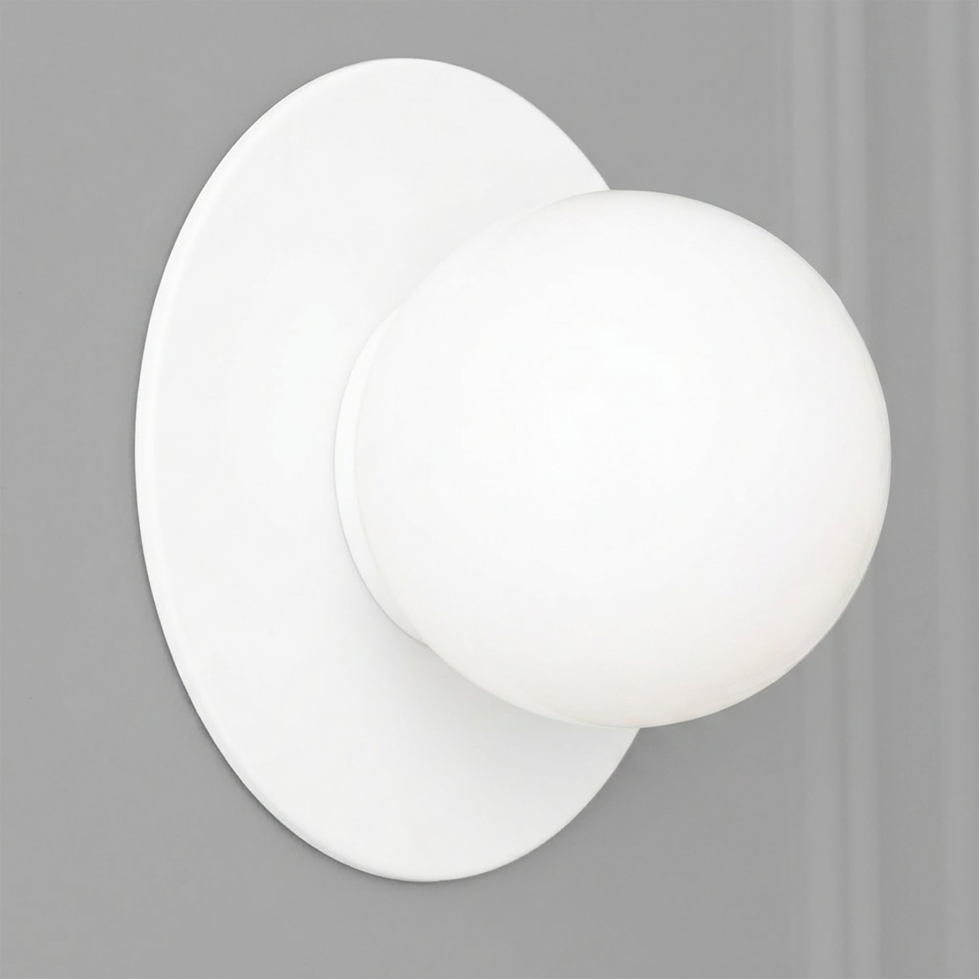 White matte flush wall sconce with large round opaque glass globe shade and circular backplate. - SCONCE MODEL NO. 2277