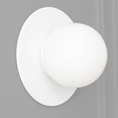 White matte flush wall sconce with large round opaque glass globe shade and circular backplate. - SCONCE MODEL NO. 2277