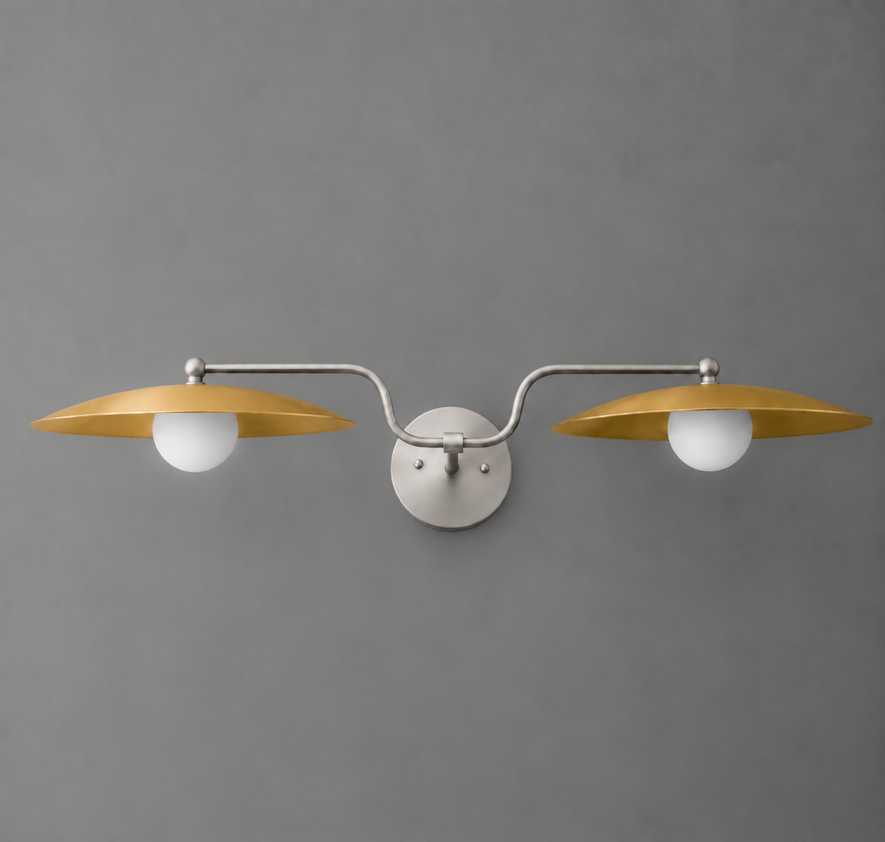VANITY LIGHT MODEL NO. 1110 in Brushed Nickel with Raw Brass or Sealed Brass shade