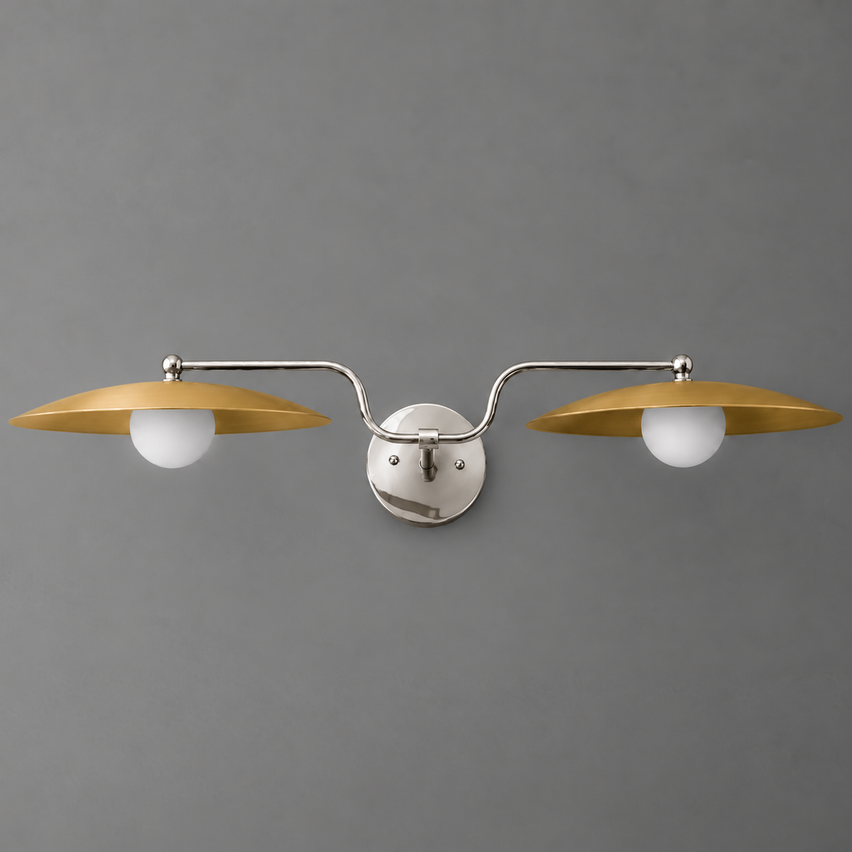 VANITY LIGHT MODEL NO. 1110 in Polished Nickel with Raw Brass or Sealed Brass shade