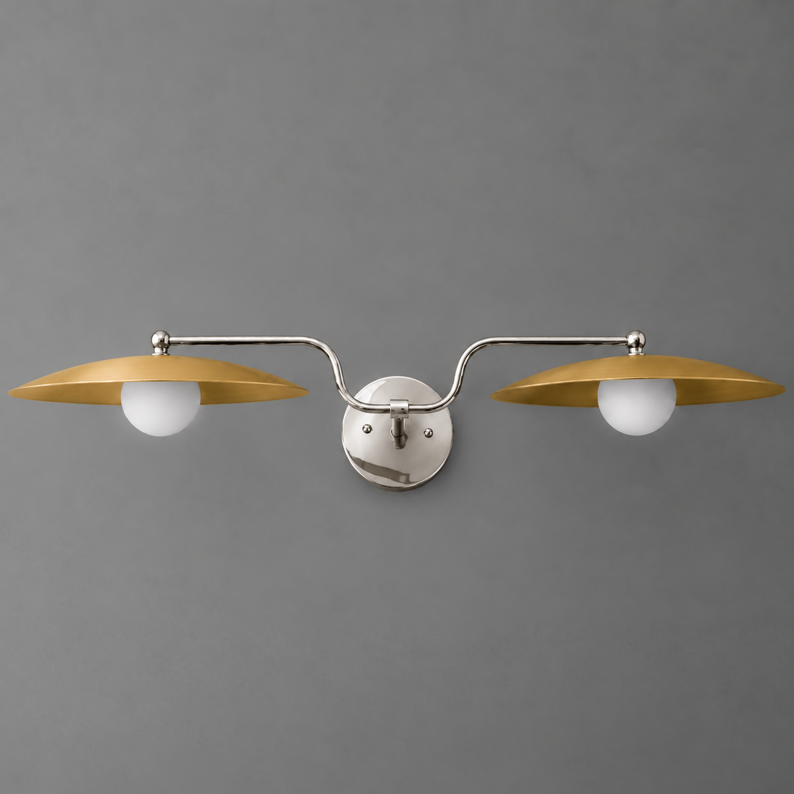 VANITY LIGHT MODEL NO. 1110 in Polished Nickel with Raw Brass or Sealed Brass shade