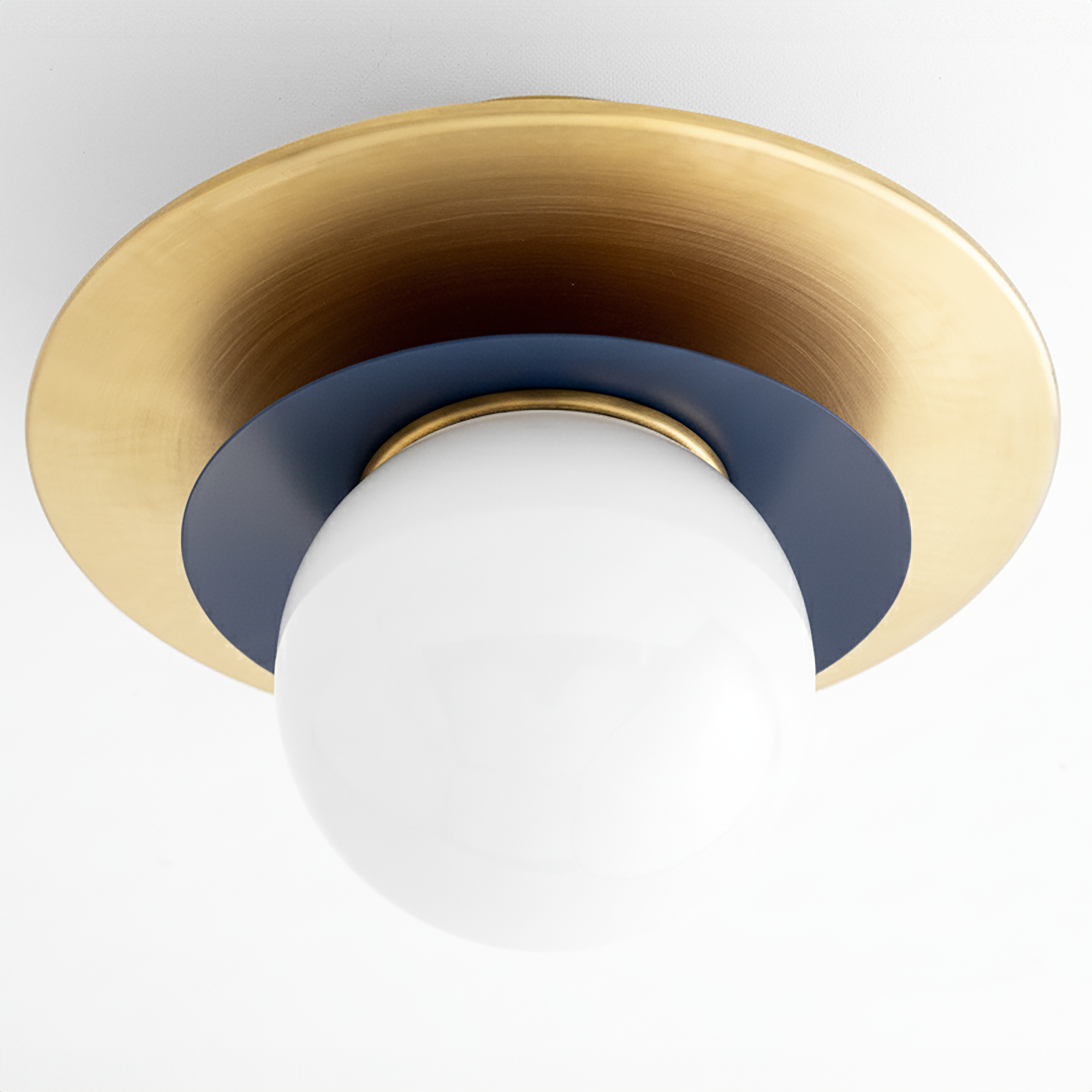 Semi-flush ceiling light with sealed brass disc and white glass globe. - CEILING LIGHT MODEL NO. 5368