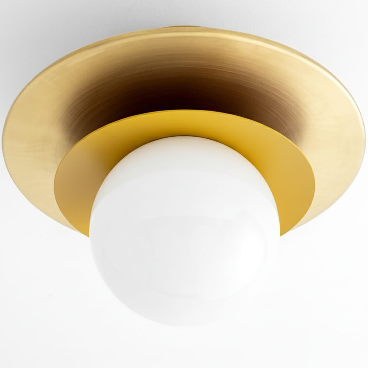 Brushed gold semi-flush ceiling light with white glass globe shade, Scandinavian style. - CEILING LIGHT MODEL NO. 5368