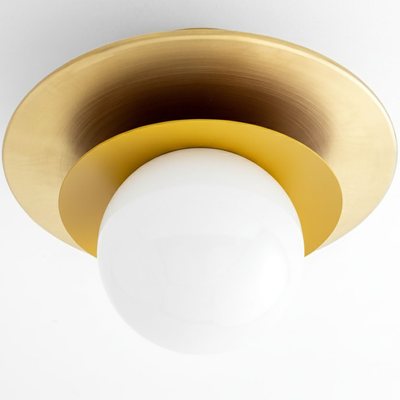 Brushed gold semi-flush ceiling light with white glass globe shade, Scandinavian style. - CEILING LIGHT MODEL NO. 5368