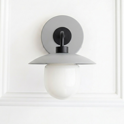 Mid-century modern wall sconce with matte gray metal shade and white frosted globe bulb cover. - SCONCE MODEL NO. 7039