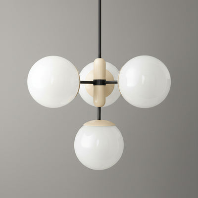 Art Deco chandelier with three white glass globes and black metal frame. - CHANDELIER MODEL NO. 4321