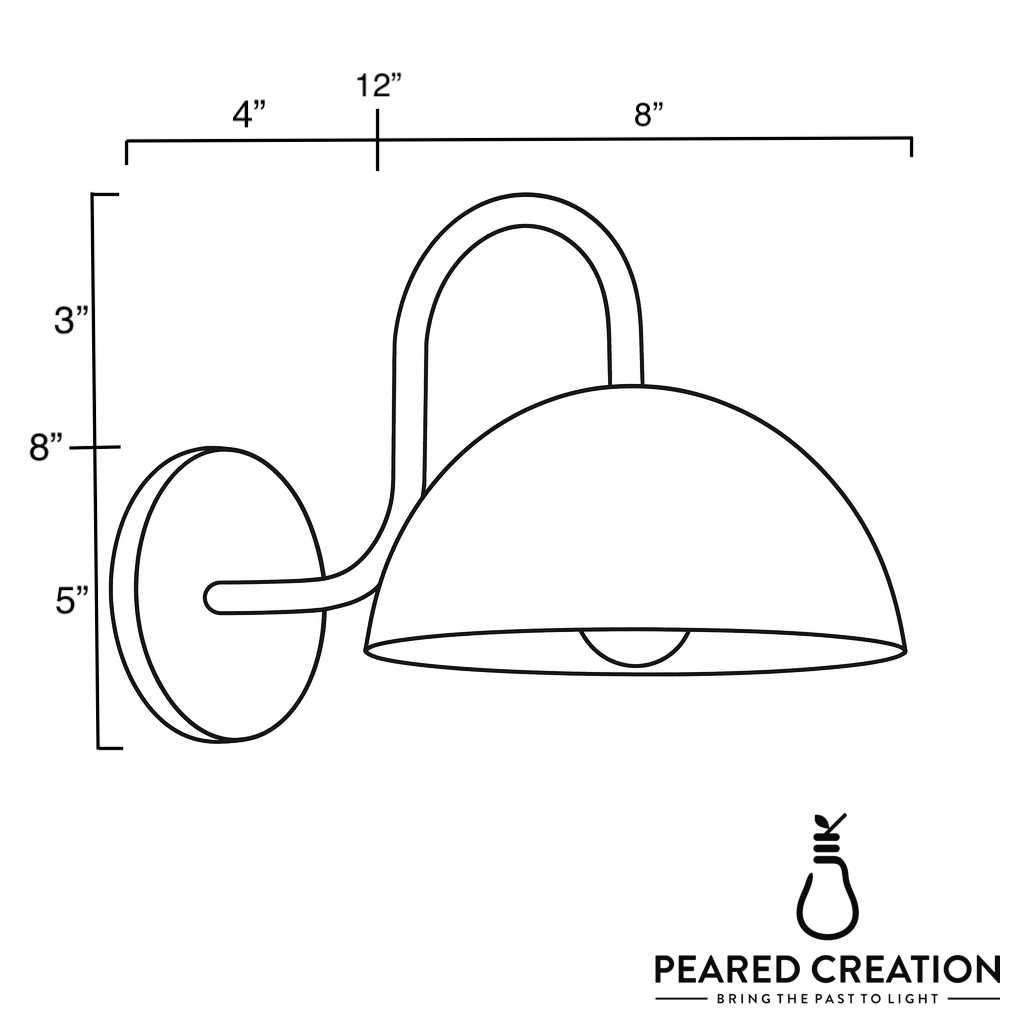 Matte white metal wall sconce with dome-shaped shade and curved arm, 12-inch width. - SCONCE MODEL NO. 4008