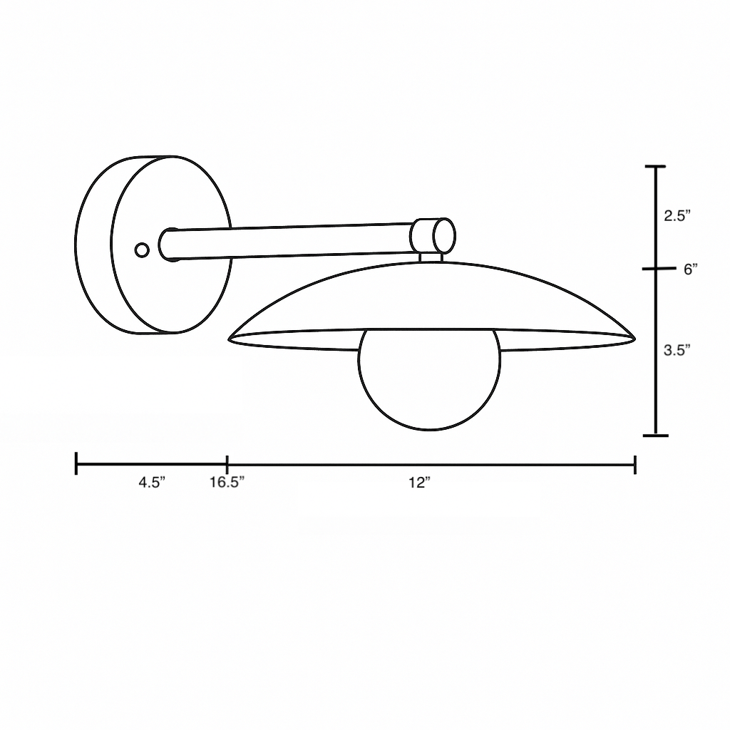 Sconce dimensions: 12 in wide, 6 in tall, 16.5 in deep. - SCONCE MODEL NO. 1076