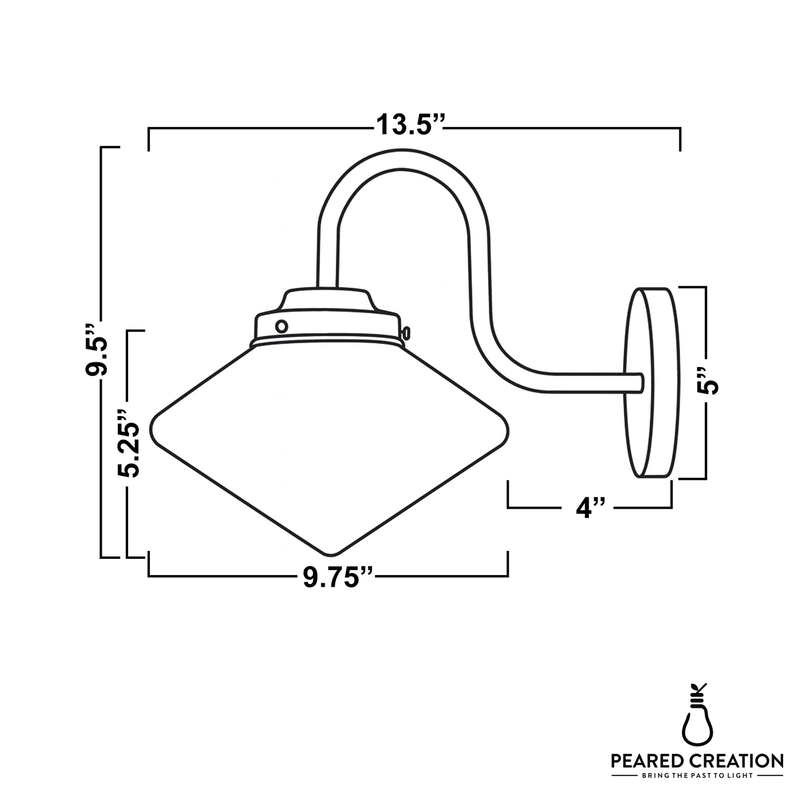 Black metal 1-bulb wall sconce with diamond-shaped shade and curved arm mount. - SCONCE MODEL NO. 1019