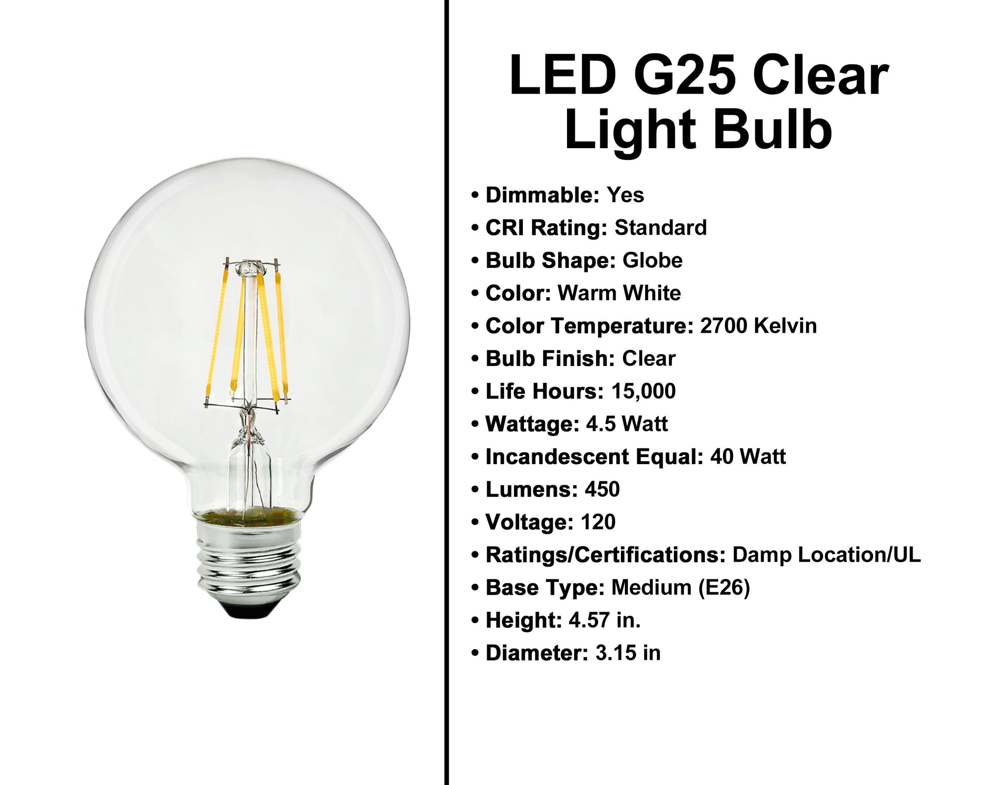 E26 Socket Globe Bulbs - 5 Pack