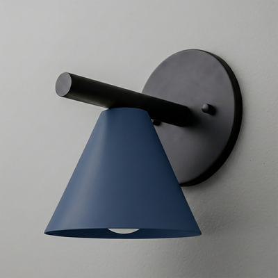 Matte black metal wall sconce with a conical navy blue shade and single bulb fixture. - SCONCE MODEL NO. 5075