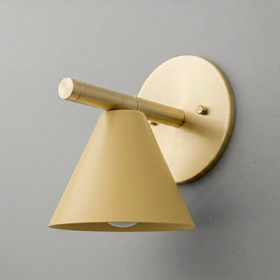 Matte gold metal wall sconce with a conical shade and round backplate. - SCONCE MODEL NO. 5075