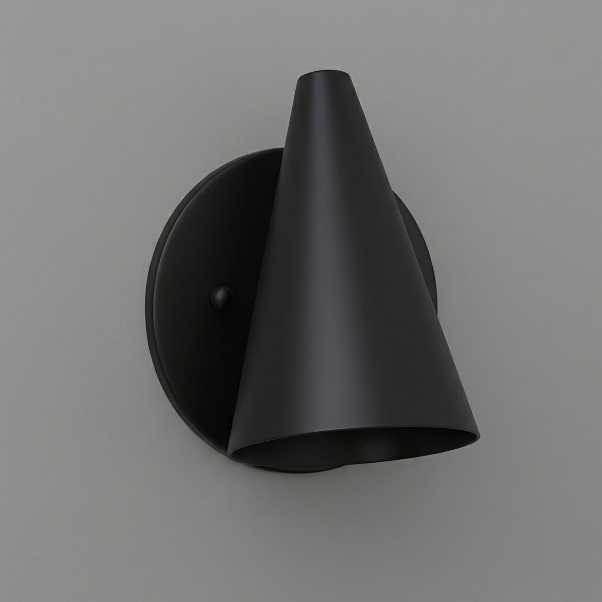 Matte black metal wall sconce with conical shade and round mounting plate. - SCONCE MODEL NO. 5950