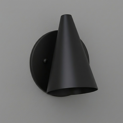 Matte black metal wall sconce with conical shade and round mounting plate. - SCONCE MODEL NO. 5950