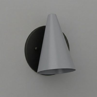 Matte black round base wall sconce with a sleek, conical gray metal shade. - SCONCE MODEL NO. 5950