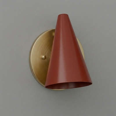 Wall sconce with matte terracotta conical shade and round brushed brass backplate. - SCONCE MODEL NO. 5950