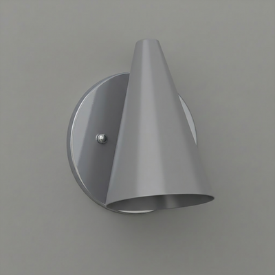 Matte silver metal wall sconce with sleek conical shade and round mounting plate. - SCONCE MODEL NO. 5950
