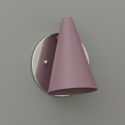 Matte pink conical metal sconce with polished silver round base and single bulb fixture. - SCONCE MODEL NO. 5950