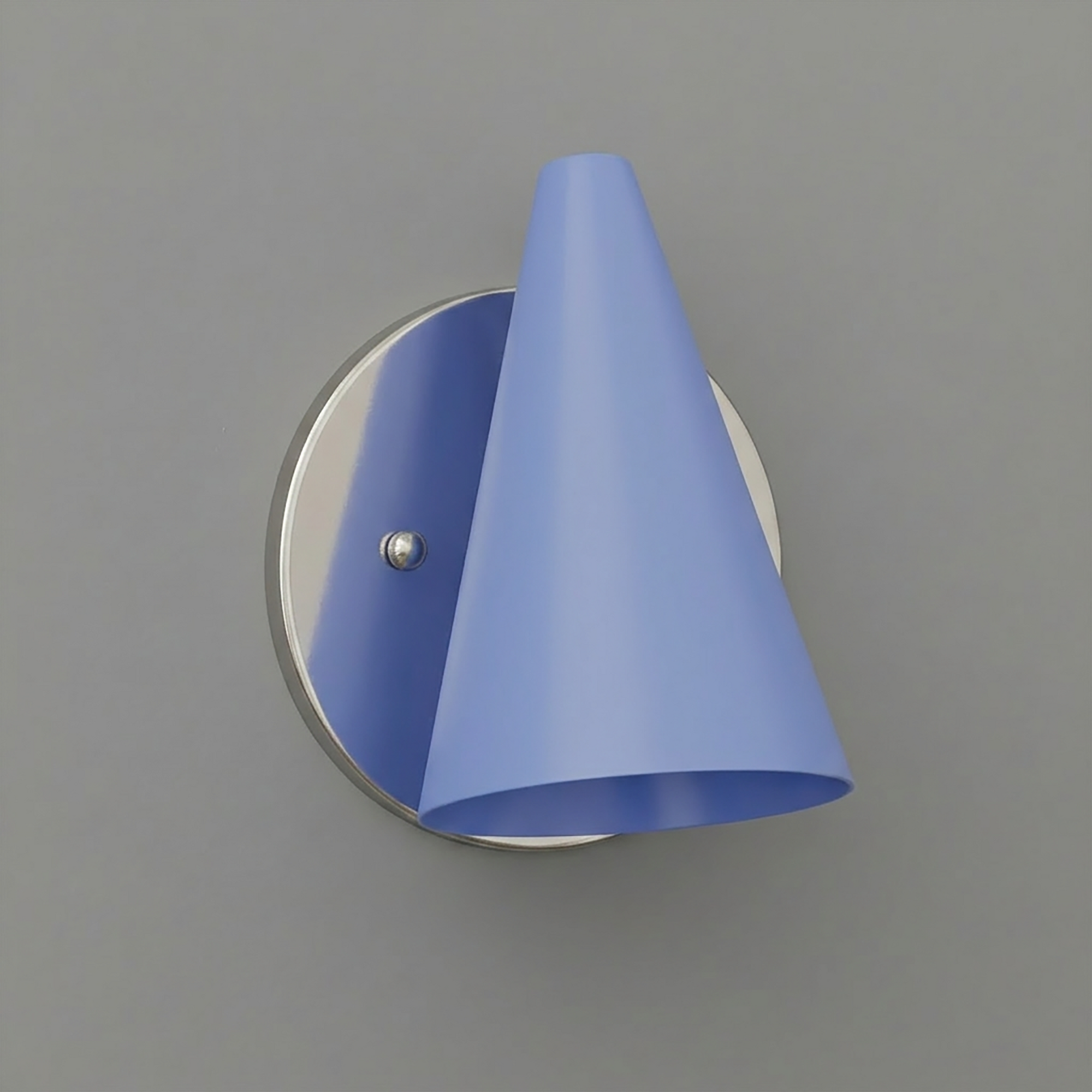 Wall-mounted sconce with a conical matte blue metal shade and brushed nickel circular base. - SCONCE MODEL NO. 5950