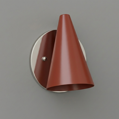 Wall-mounted sconce with a conical rust-colored metal shade and a round brushed nickel base. - SCONCE MODEL NO. 5950
