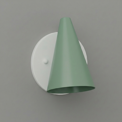 Modern single-bulb wall sconce with matte sage green conical shade and white circular base. - SCONCE MODEL NO. 5950